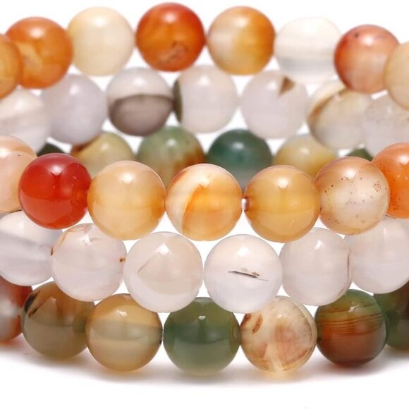 8MM Natural Agate Beads Bracelet 3 Piece Handmade Unisex Stretch Jewelry - Picture 1 of 4